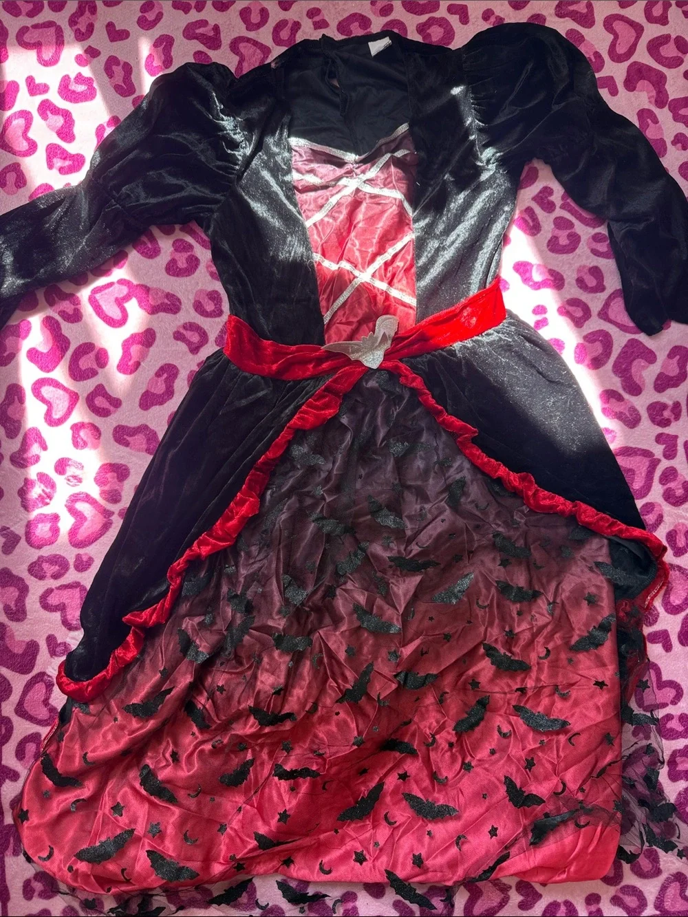 Girls Black and Red Bat-Embellished Halloween Costume Dress